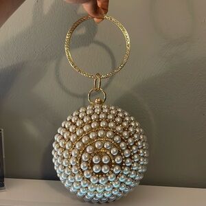 Gold and White Pearl Wristlet/Clutch